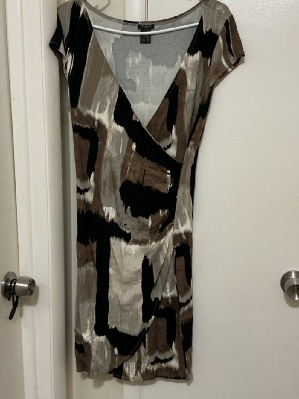 Ann Taylor Brown Black Abstract Brushstroke Dress — Art Print Dress, Size S